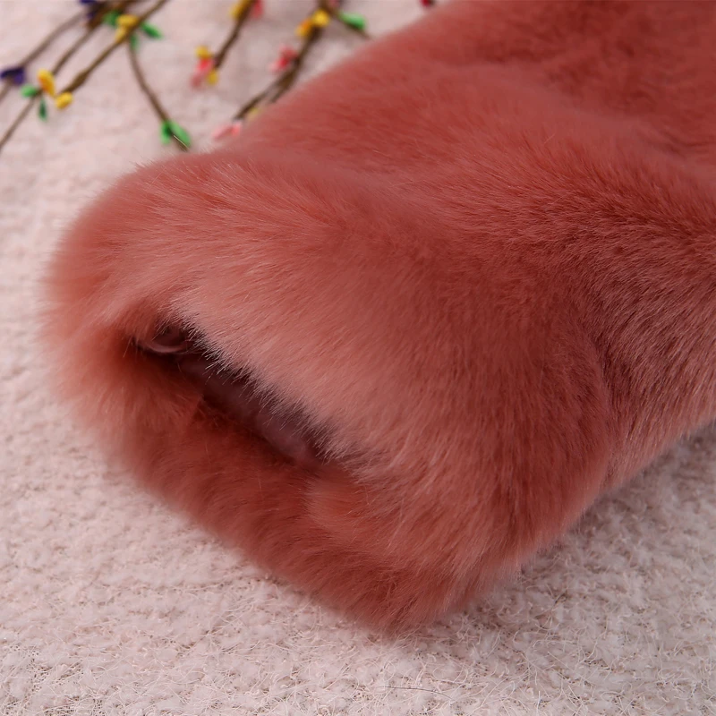 

2018 new women faux fur short coat with long sleeve faux rabbit thick winter jacket female fashion