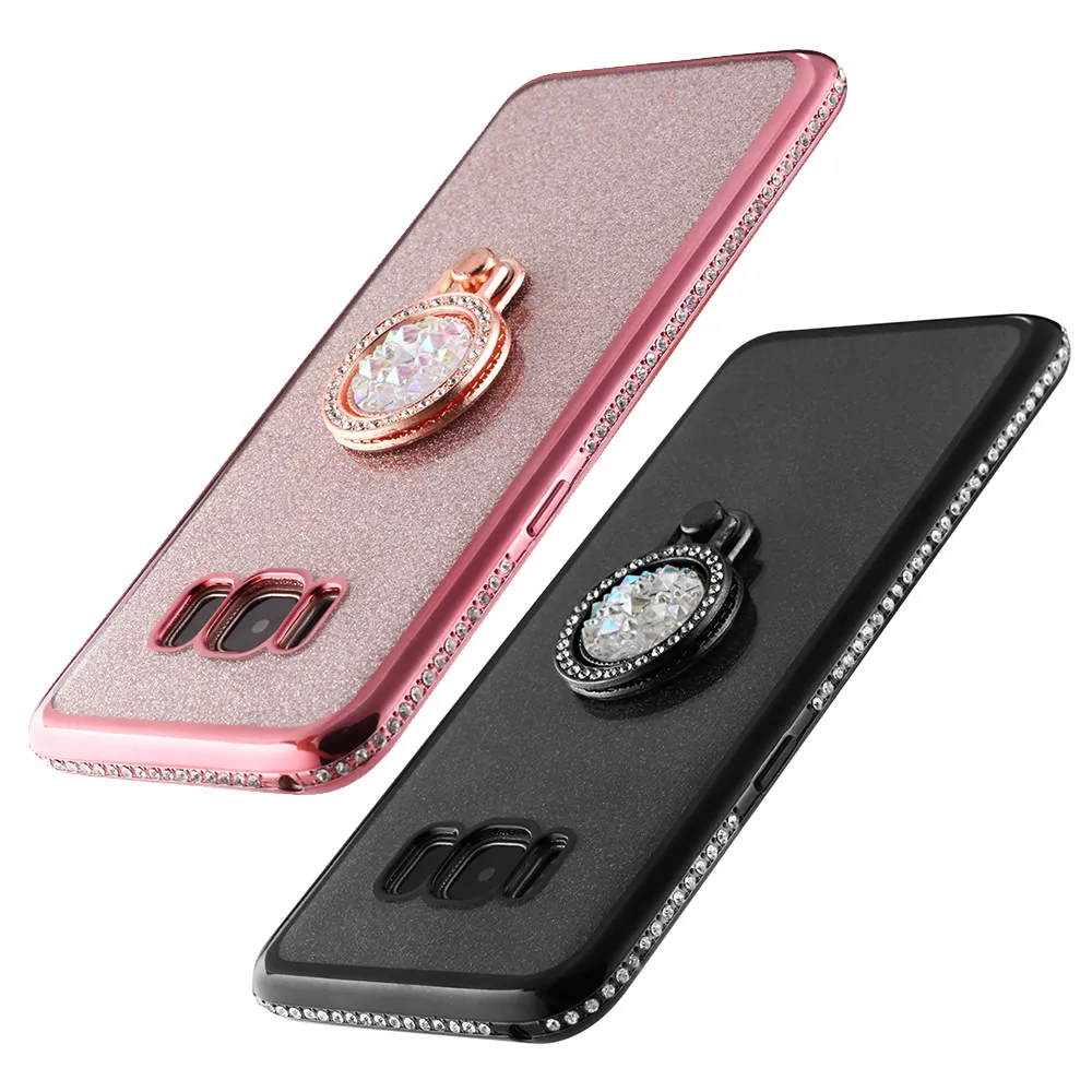 Luxury Bling Glitter Cases For Samsung S9 Case S8 Plus Lovely Strap Finger Ring Bracket Bumper Cover Galaxy S7 edge Note 9 | Мобильные