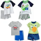 Комплект из 2 предметов, футболка и шорты из 2021 хлопка с рукавом 100% для маленьких мальчиков, От 2 до 7 лет