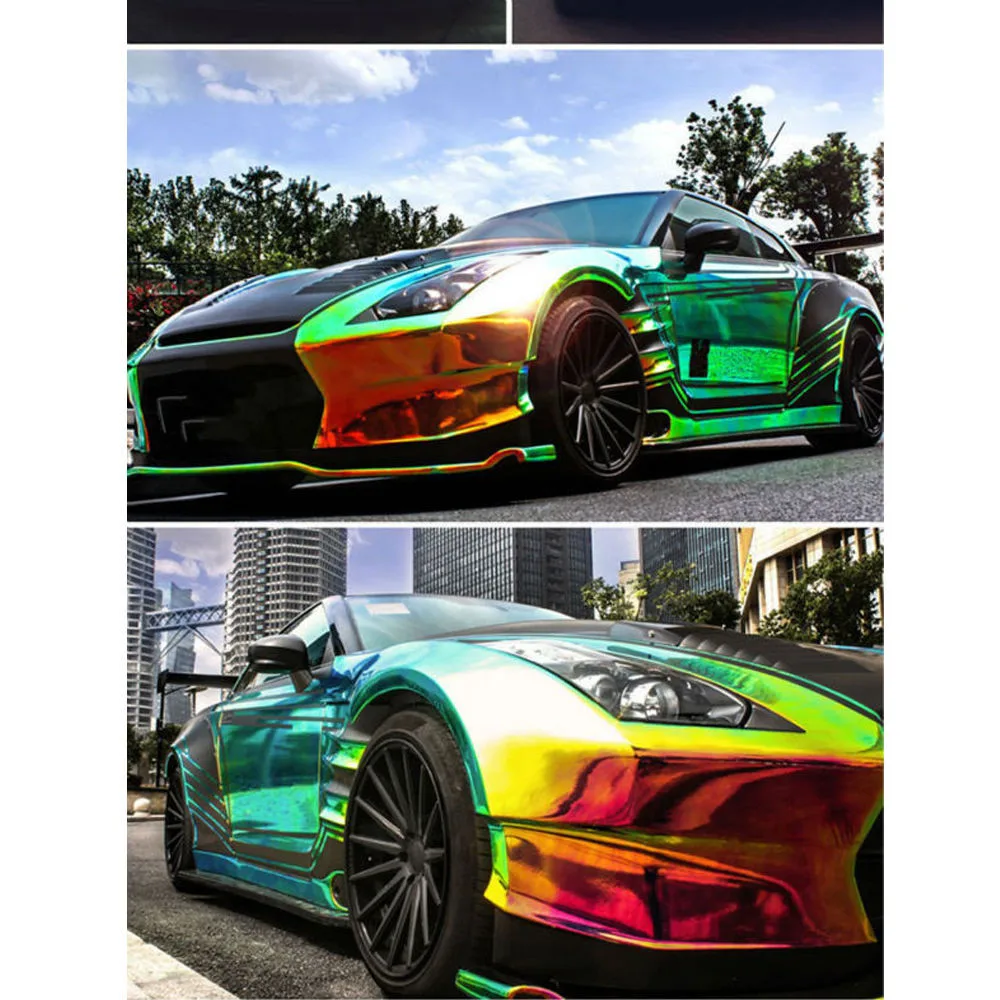 Black Backing Holographic Rainbow Neo Chrome Car Vinyl Wrap Bubble Free Sticker 54.3''x197'' |