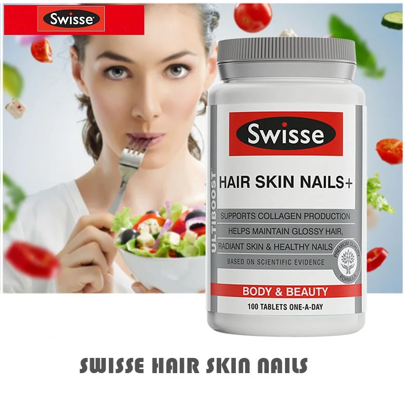 Австралия Swisse волос кожи ногтей 100 вкладки коллагена для Для женщин блестящие