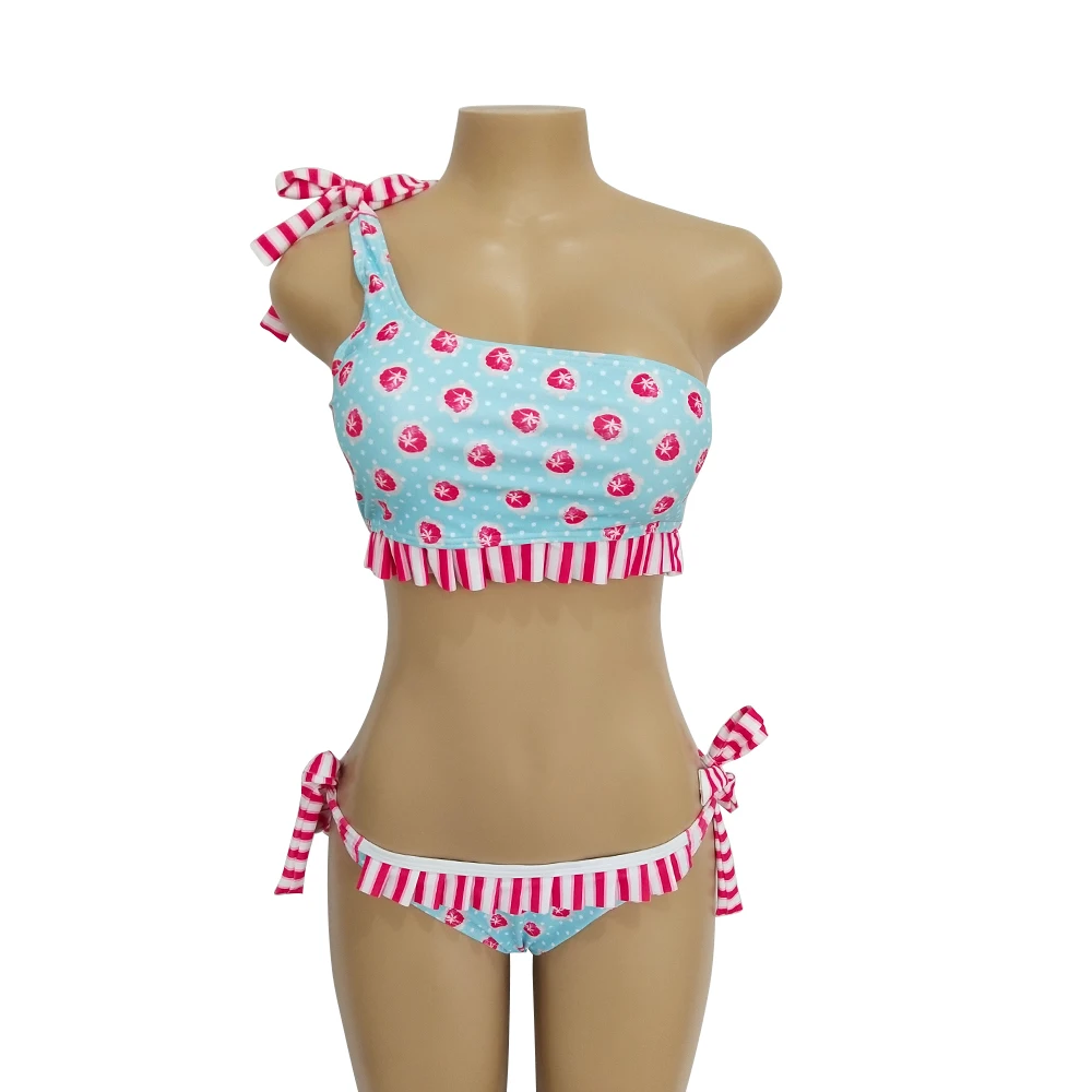 Сексуальная Мода Бикини одно плечо лук гофрированная юбка небольшой свежий