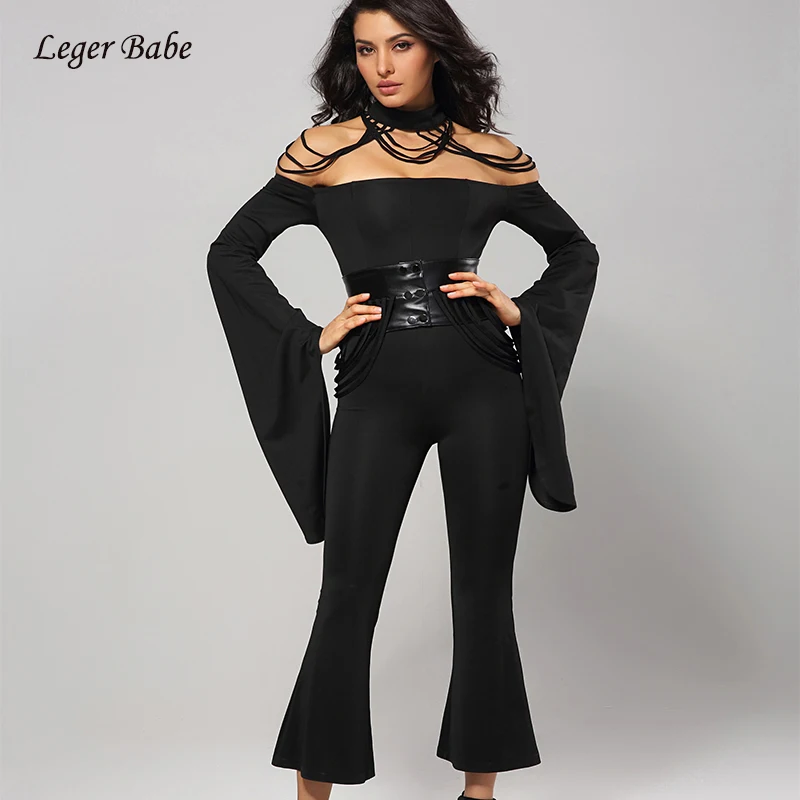 Leger Babe 2018 Новый женский комбинезон с повязкой открытыми плечами кисточка чокер