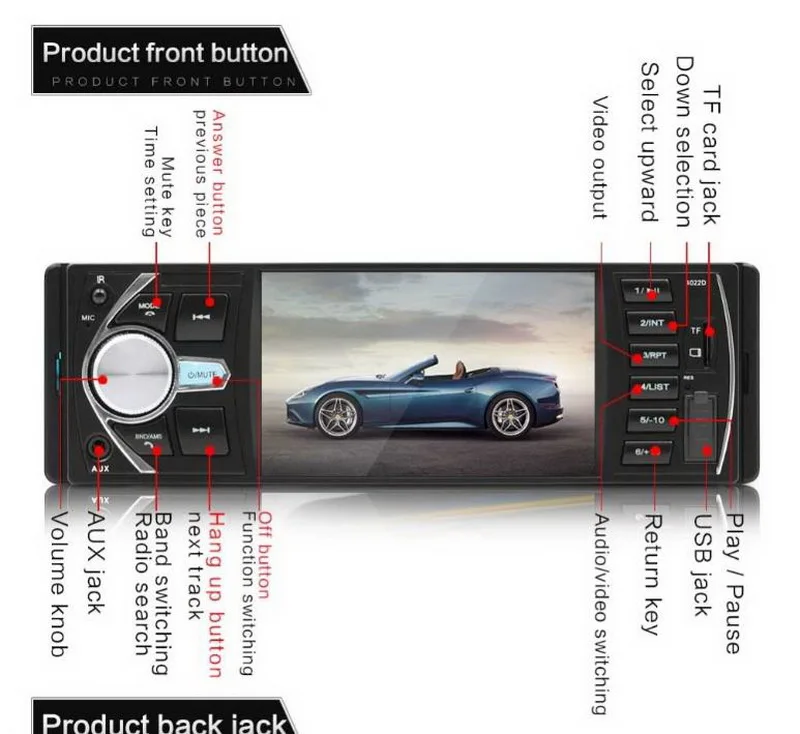 4,1 дюймов 1 din FM автомобильное радио-зеркальная связь Bluetooth стерео TF MP3 плеер AUX USB Радио-Кассетный проигрыватель Авто ленты