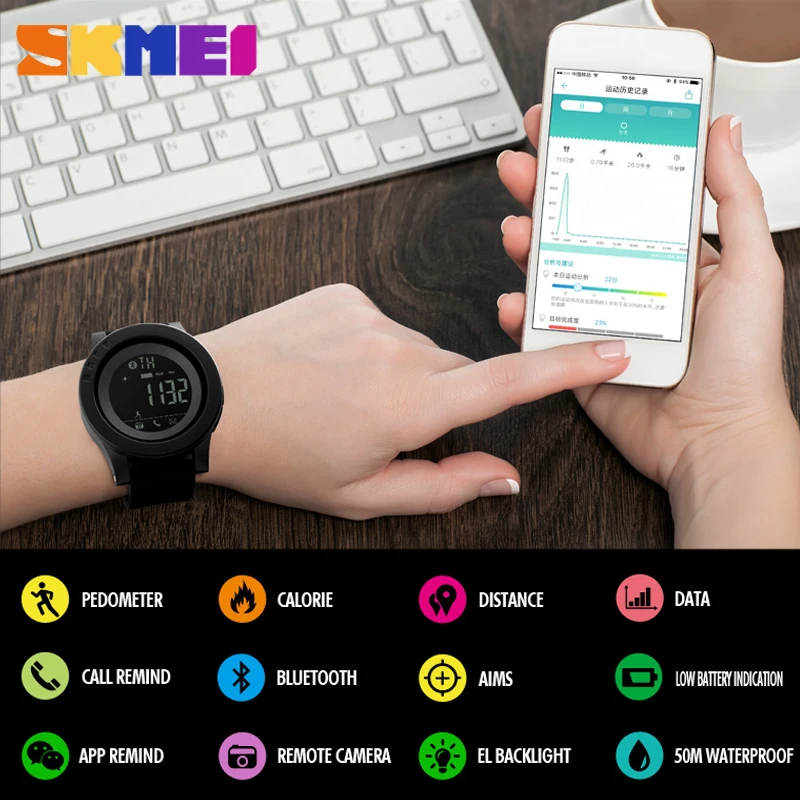 SKMEI 1255 Bluetooth спортивные Смарт часы для мужчин и женщин Многофункциональные
