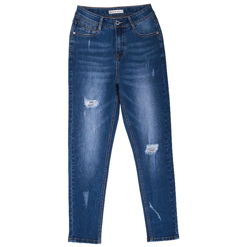 Женские свободные джинсы LEIJIJEANS модные &quotрваные&quot синие джинсовые брюки полной