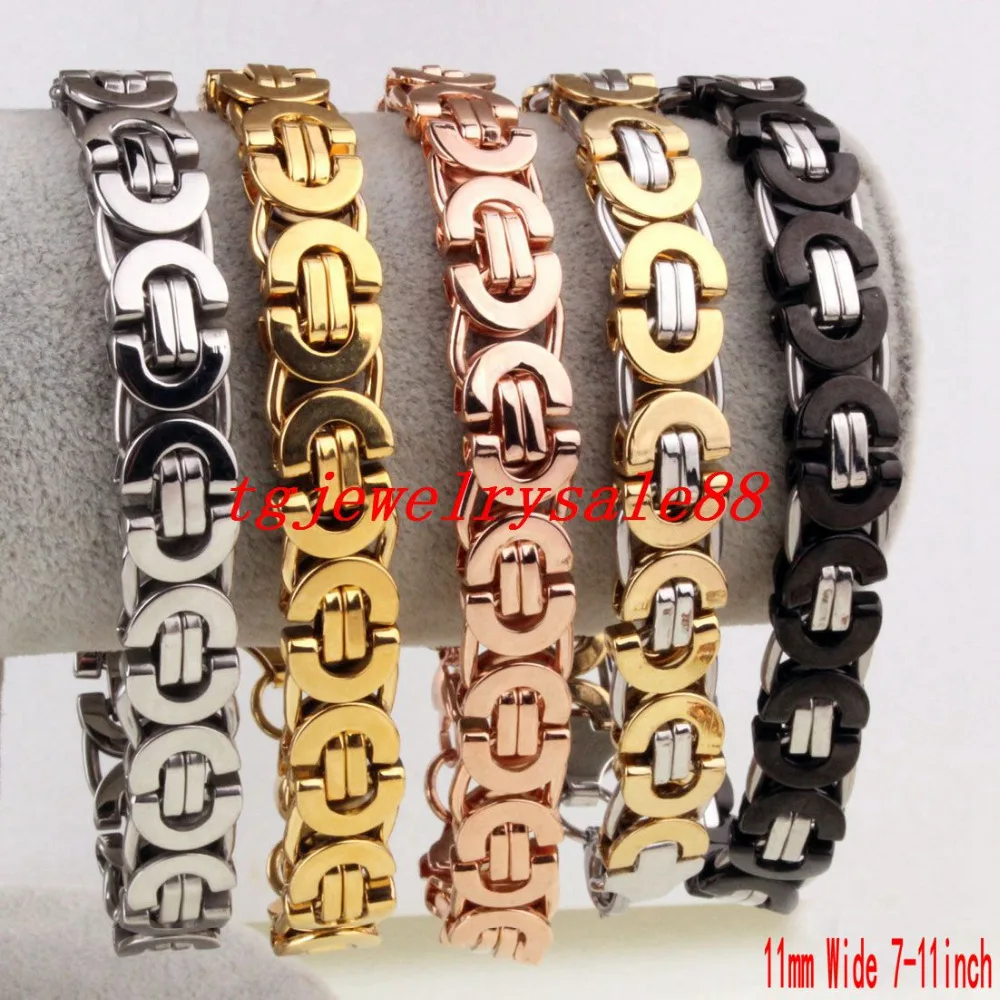 Браслет мужской из нержавеющей стали с цепочкой шириной 11 мм серебристый золотой