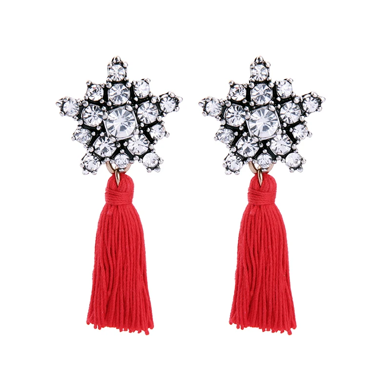 Оптовая цена хрустальные красные серьги-подвески с бахромой новинка 2017