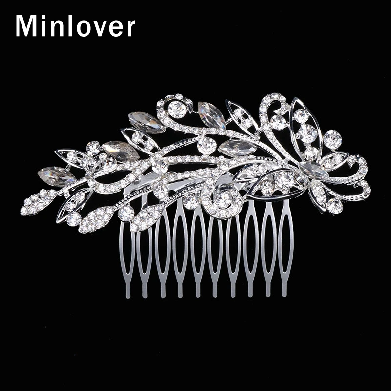 Женские свадебные расчески для волос Minlover серебристые с кристаллами бабочками