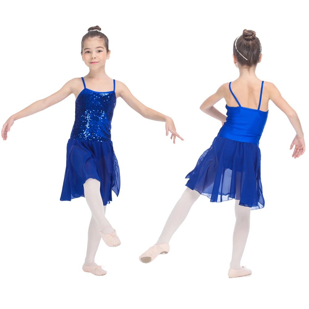 

Королевский синий блестящий нейлон/лайкра трико лиф шифоновое платье детские выставочные костюмы костюм для выступлений