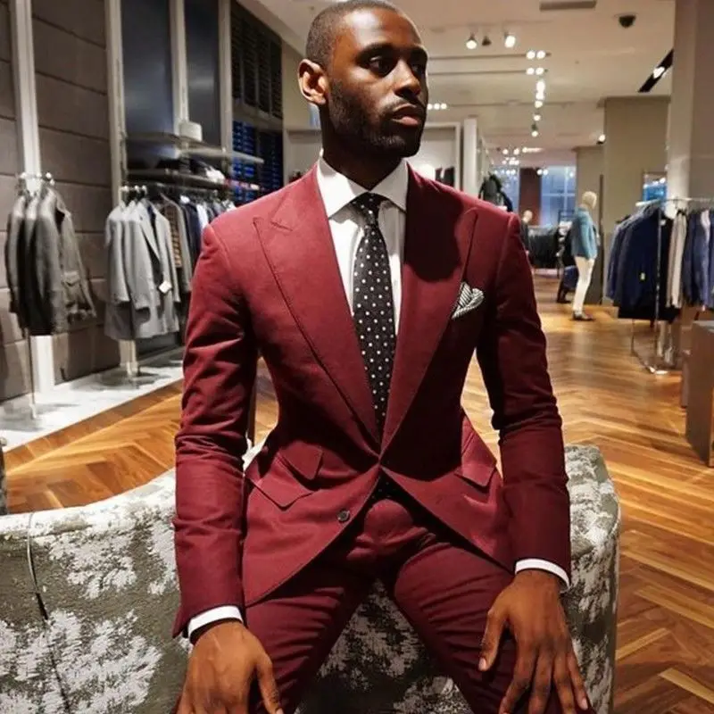 

Burgundy Men Suits Groom Tuxedo Men Suits Slim Fit 3 Piece Prom Blazer Suit new