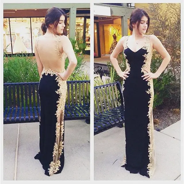 

Женское вечернее платье-русалка, длинное черное платье цвета шампанского с кружевом, в пол, для выпускного вечера, 2016