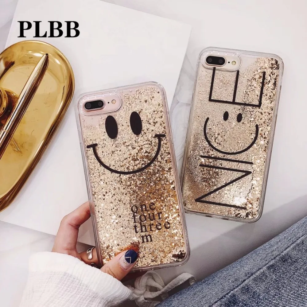 PLBB Модный чехол для девочек с жидким песком iPhone X 6 6S 7 8 Plus блестящая Звезда улыбка