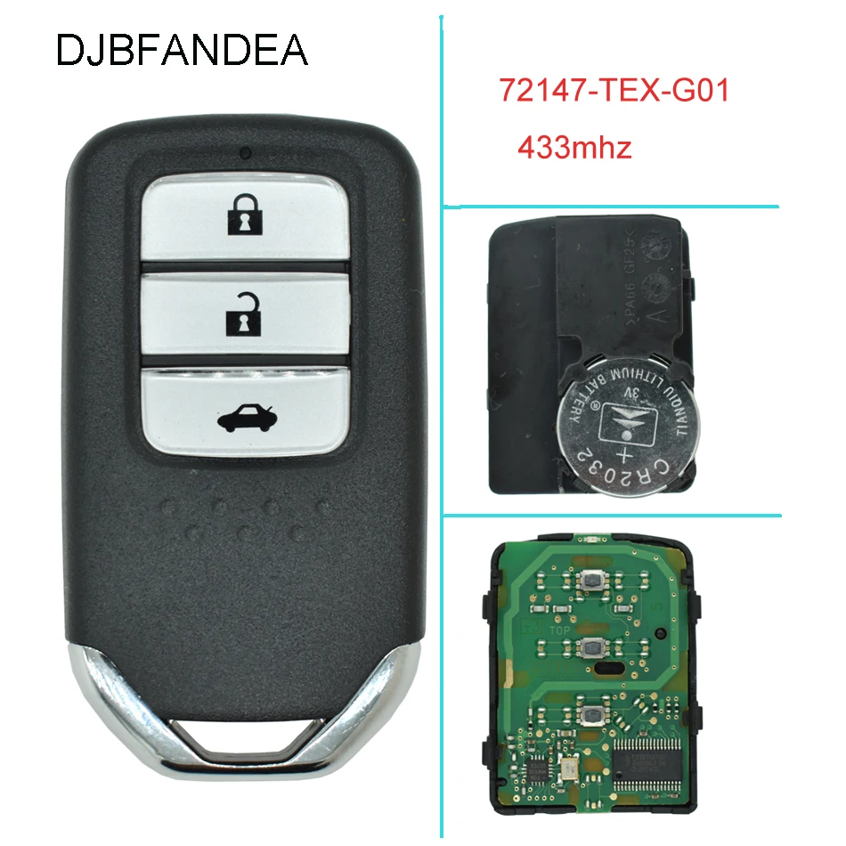 DJBFANDEA 433 МГц Автомобильный Дистанционный умный ключ для Honda 72147 TEX G01 City Jazz XRV Venzel HRV