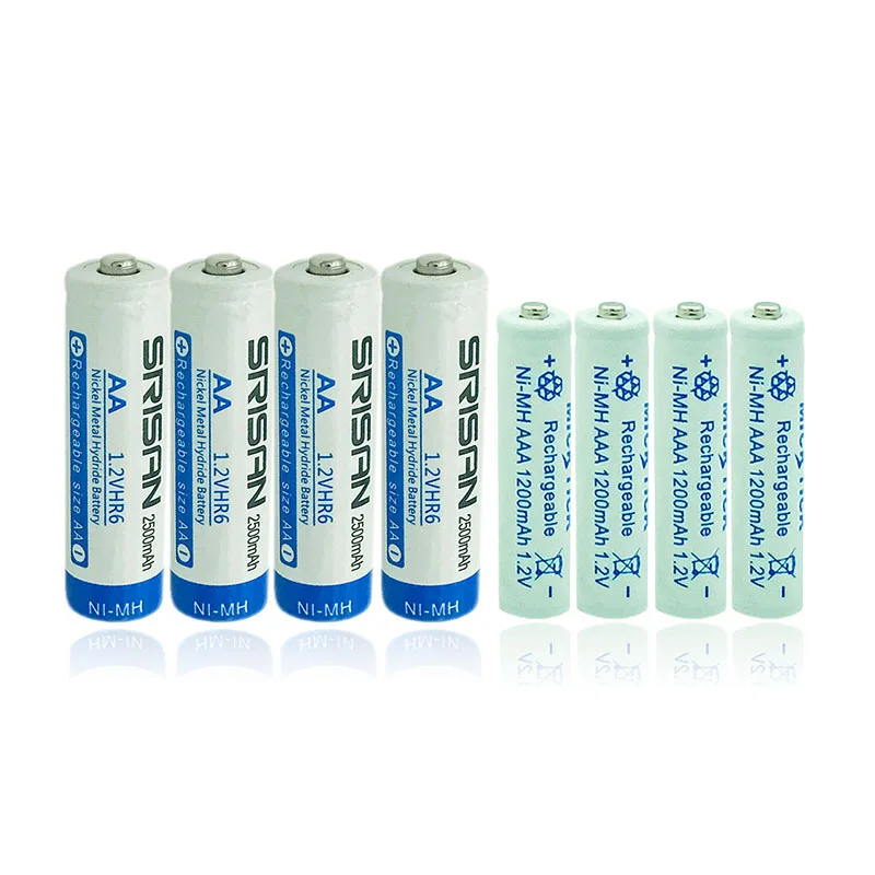4X А. 5 #2500 mAh 2A 1 2 v Ni MH Перезаряжаемые батареи + 4x AAA 1200 aaa 3A светодиодный фонарик