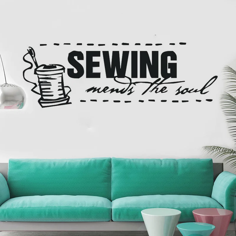 

Sew Lettering Wall Sticker Sewing Mends The Soul Quote Wall Removable Sewing Studio Mural Home Decoration For Girls Room H374