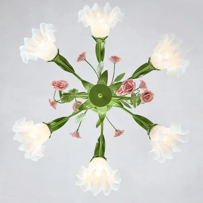 Green Pastoral Flowers Living Room Chandelier Modern Dining Hanging Lamps Study Bedroom Light | Освещение