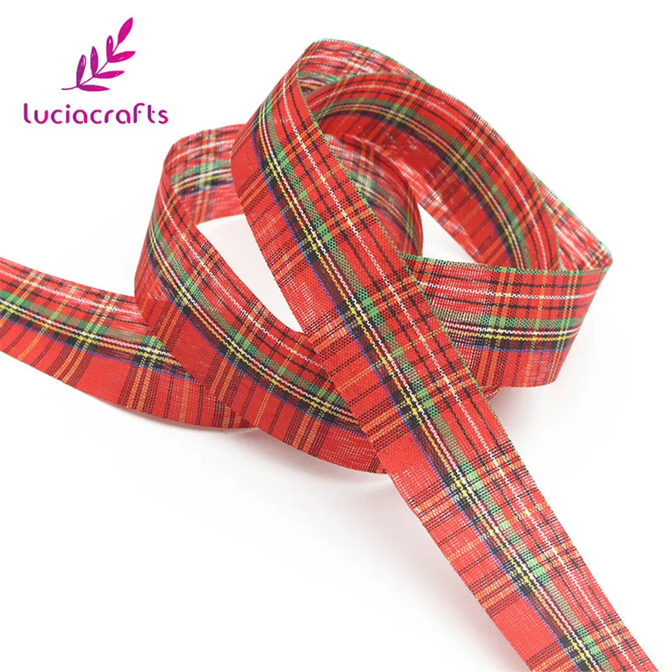 Lucia crafts, 5 ярдов, 25 мм, в клетку, с принтом, корсажные ленты, отделка, банты для волос, рождественский подарок, украшение, ручная работа, P0803
