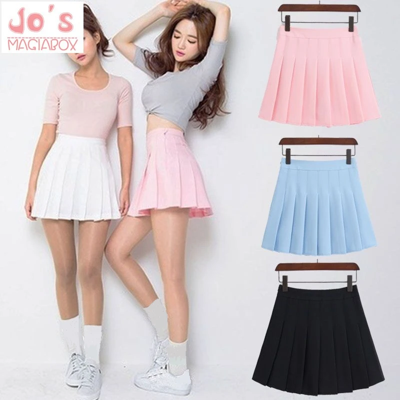 

2019 New Spring high waist ball pleated skirts Harajuku Denim Skirts solid a-line sailor skirt Plus Size Japanese school uniform