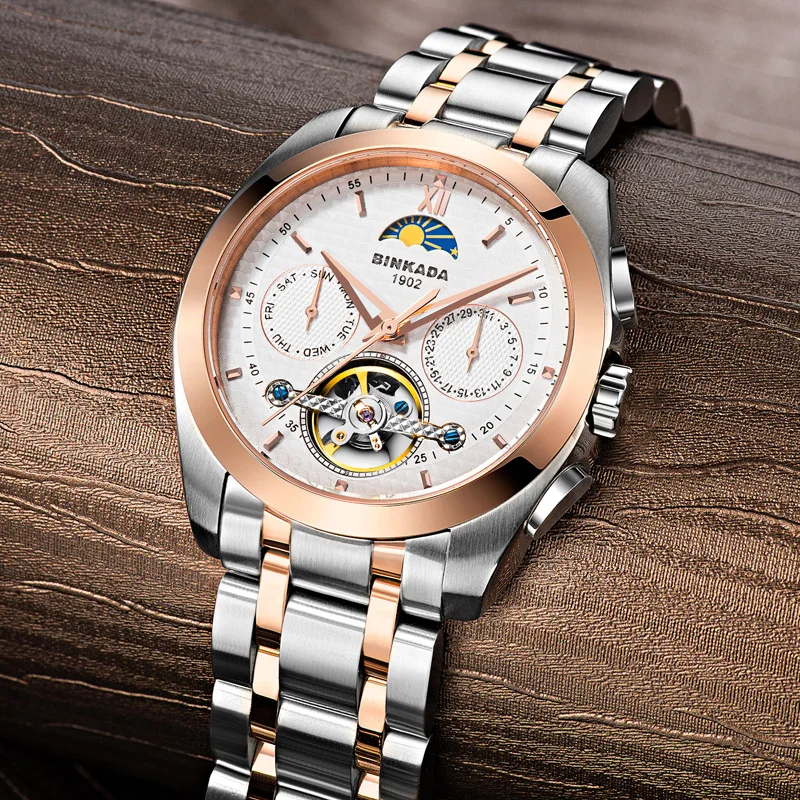 Мужские часы автоматические механические турбийон Стальные повседневные Бизнес