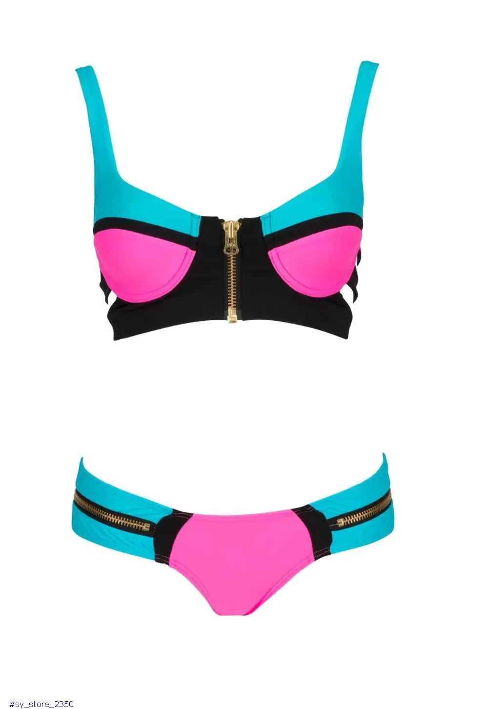 Zip Decor Color Block Blue Bikini Set LC40963-4 Sexy Swimsuit Bathing Suit Women Beachwear Bathers |