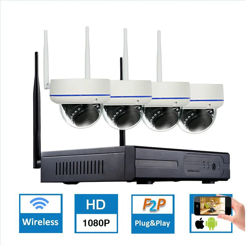 4CH 1080P Wireless H.265 NVR Wifi CCTV System 2.0MP VandalProof Indoor Dome IP Camera Video Security Surveillance | Безопасность и