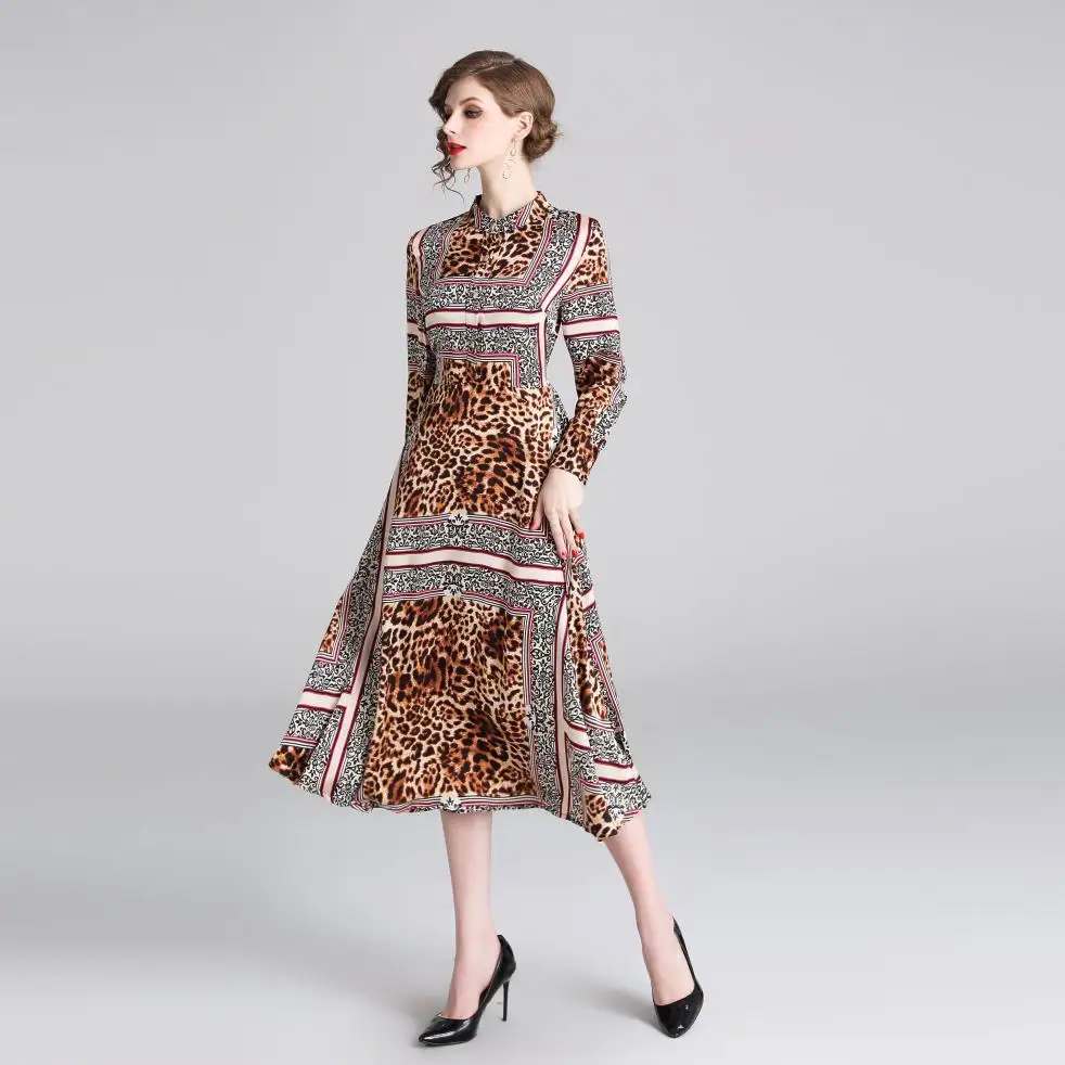 Женское черное винтажное платье в стиле пэчворк с леопардовым принтом|Женские