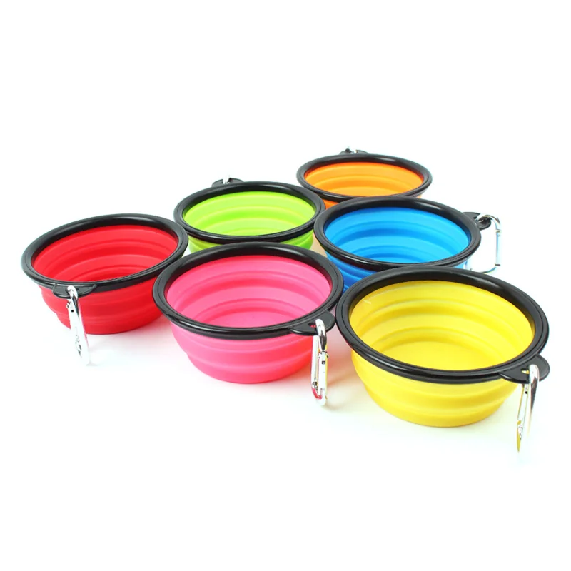 

Outdoor Travel Portable Puppy Doogie Food Container Feeder Dish New Collapsible Foldable Silicone Dog Bowl Candy Color on Sale