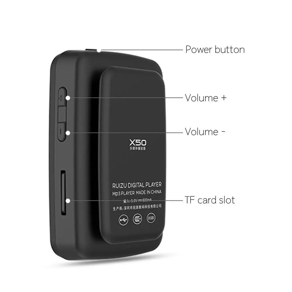 RUIZU X50 Спортивный MP3 музыкальный плеер рекордер fm радио Supprot SD карта клип mp3 8 Гб 4