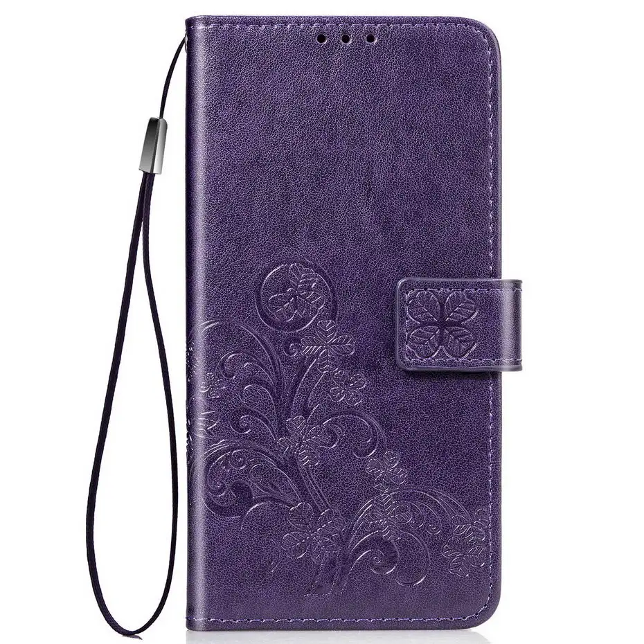 Luxury Clover 3D Emboss Case For Huawei Honor 8C Flip Leather for Coque 8 C BKK-L21 Protective Cover | Мобильные телефоны и