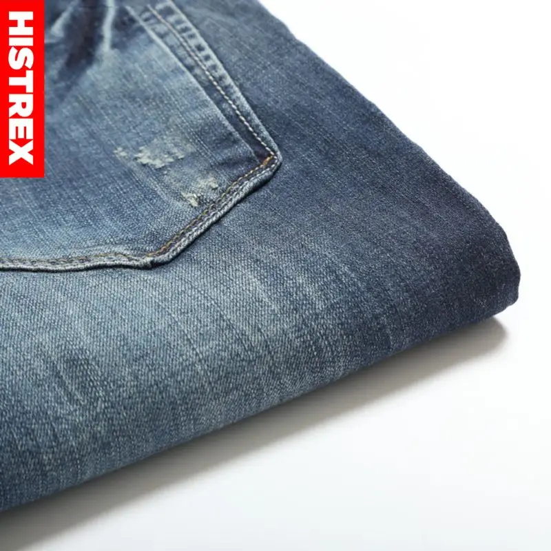 Для мужчин джинсы Повседневное Бизнес тонкие летние прямые Slim Fit синие стрейч