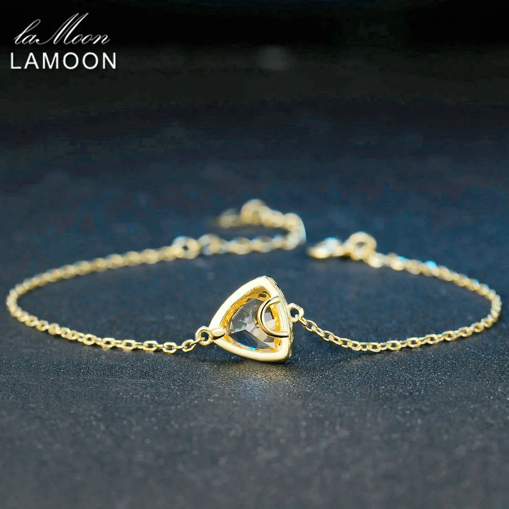 LAMOON 925 пробы Серебряный браслет женский из цитрина драгоценный камень 14K
