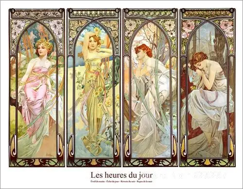 

Les heures du jour jour collage by Alphonse Mucha paintings For sale Home Decor Hand painted High quality