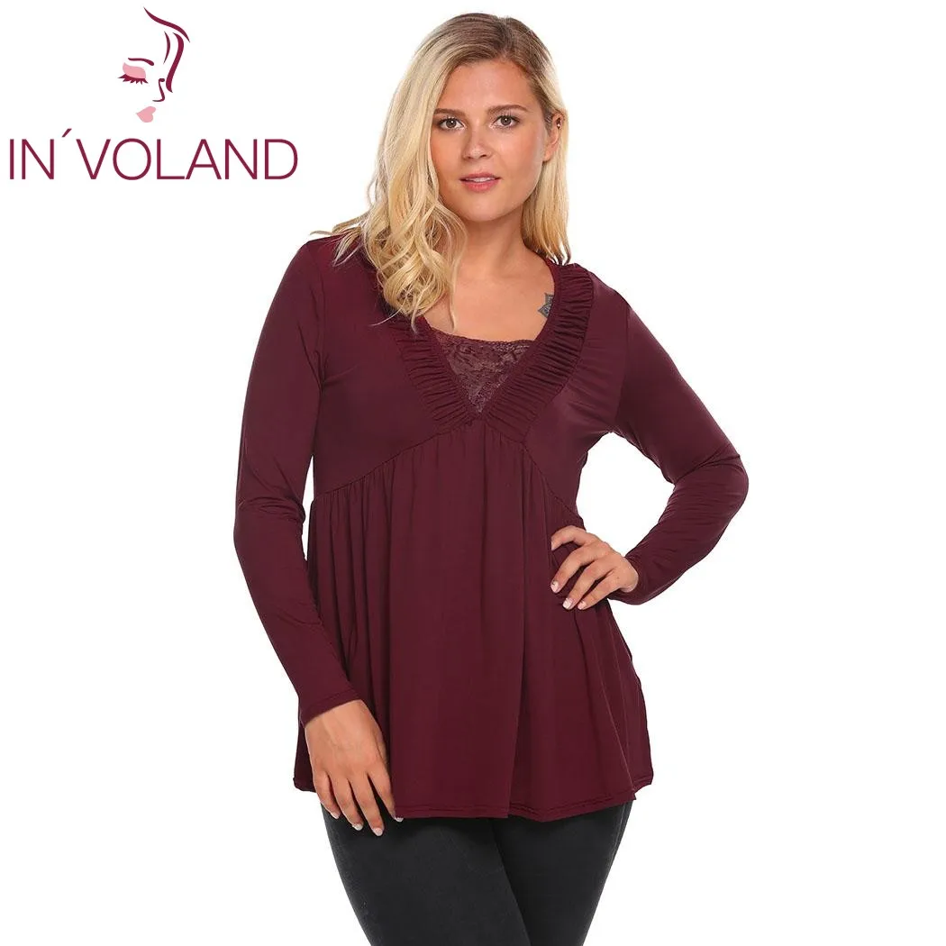 IN'VOLAND женская футболка большого размера осенне Весенняя плиссированная с