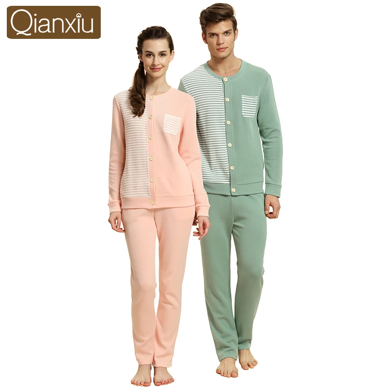 2019 осень пары Повседневное полосатые пижамные комплекты Для мужчин хлопковый