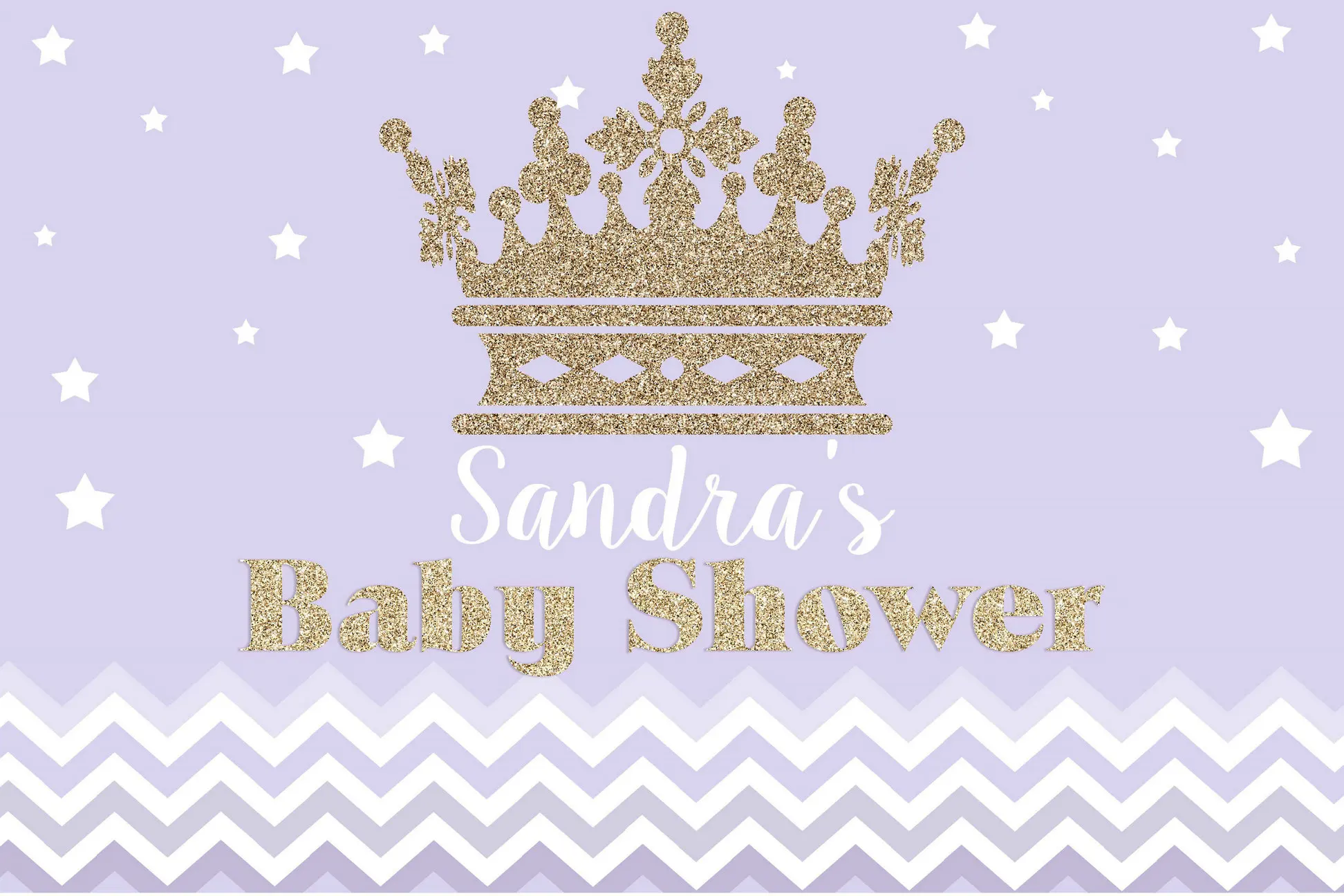 

custom Gold Princess Crown Baby Shower Purple Chevron Star background High quality Computer print party photo backdrop