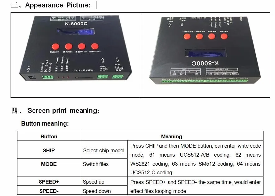 Программируемый dmx/SPI SD Карта светодиодный пиксельный контроллер; K-8000C; off-line; DC5-24V для RGB полноцветная светодиодная точечная лампа