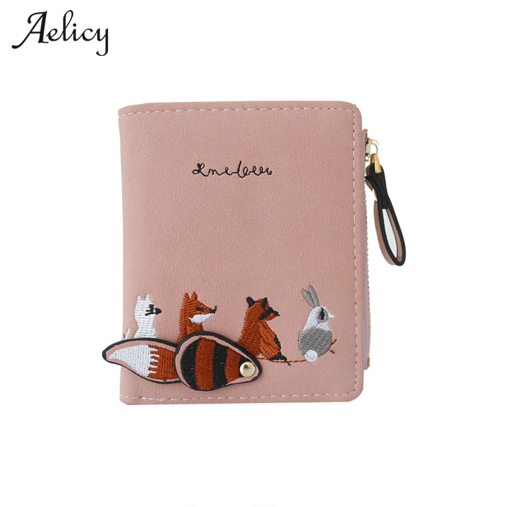 Aelicy, новинка, Модный женский кошелек, милые Мультяшные животные, короткий кожаный женский маленький кошелек для монет, на молнии, держатель для карт для девочек