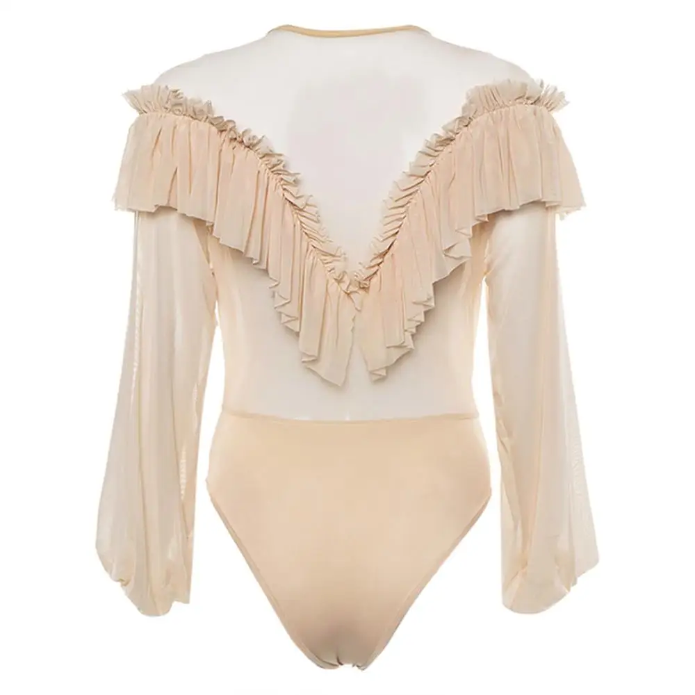 Женский сексуальный комбинезон с оборками и v-образным вырезом сетчатый