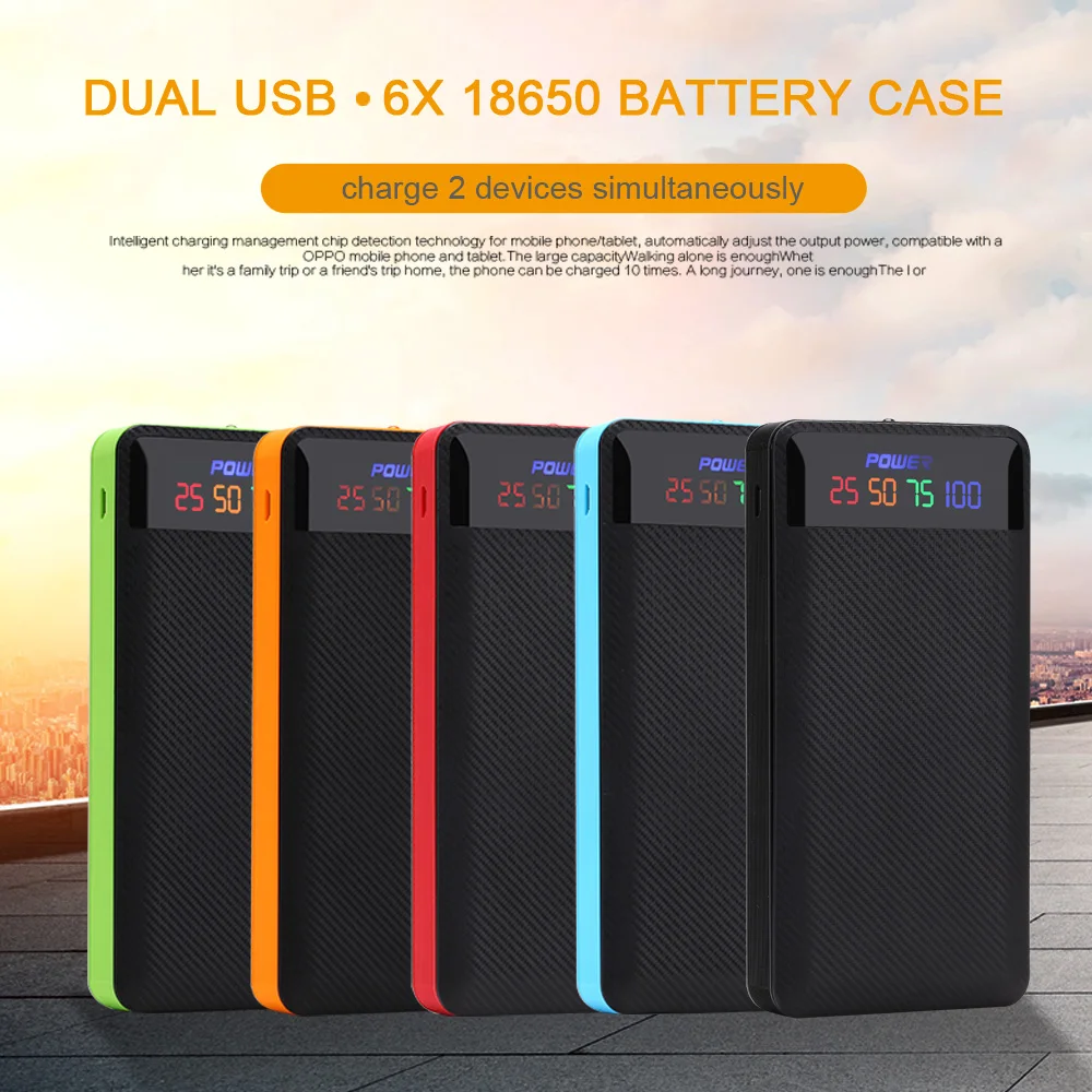 Чехол для аккумулятора с двойным USB 6x18650, Дополнительный внешний аккумулятор, набор для самостоятельной сборки, чехол для зарядного устройства, корпус для аккумулятора
