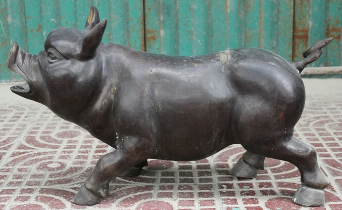 wholesale factory 25&quot Chinese Bronze Copper Folk Year Zodiac Livestock Roar Pig Hog Swine Statue |