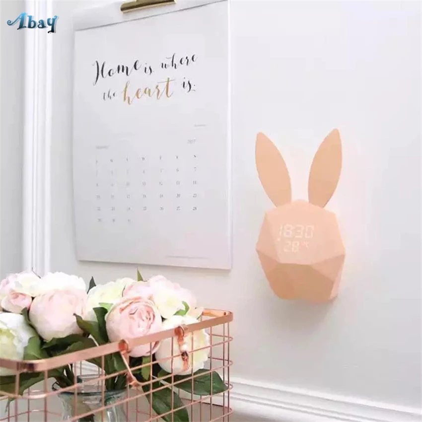 Pink Rabbit Night Lights Bedroom Bedside Lamps with Time Music Girl Children's Room Cute Birthday Lover Gift Kid LED | Лампы и