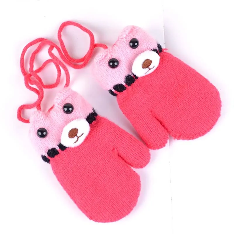 Bear Winter Baby Gloves Cartoon Warm Kids Mittens Knitted Cotton For Girls Boys Crochet Accessories | Детская одежда и обувь