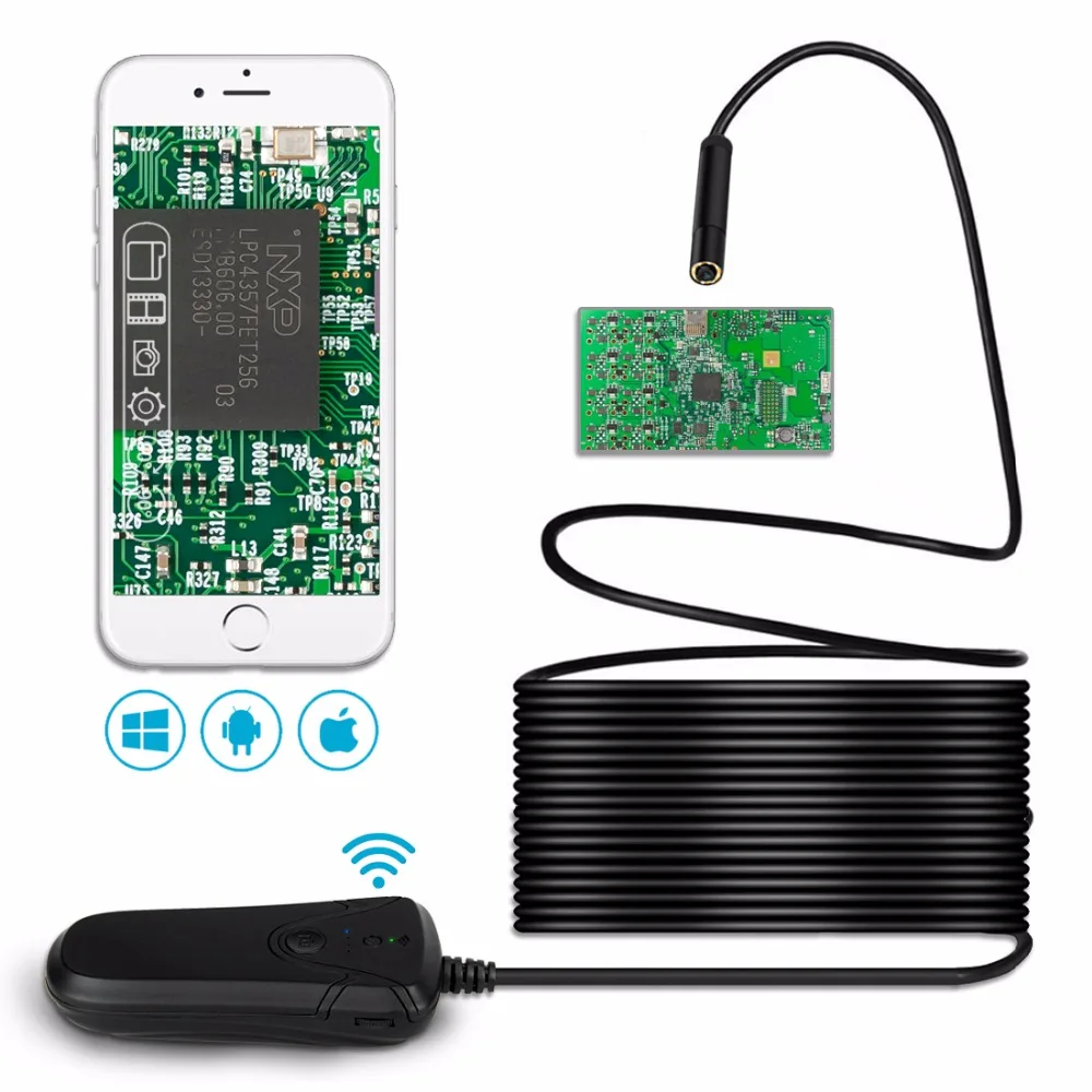 Lerbyee Wifi беспроводной Эндоскоп HD 1080P Инспекционная камера водонепроницаемый Полужесткий бороскоп видео осмотр для iPhone Android