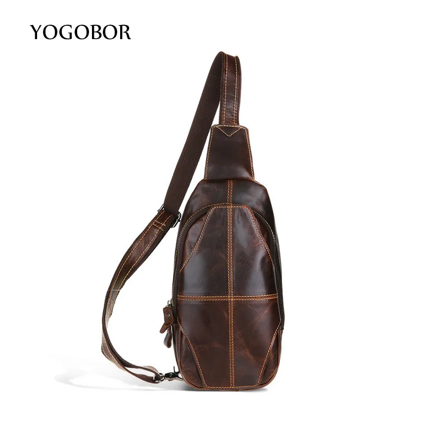 YOGOBOR 2017 Hot Genuine Leather Men Shoulder Bag Fashion Trending Oil Wax Mens Crossbody Coffee Chest Pack Bags |