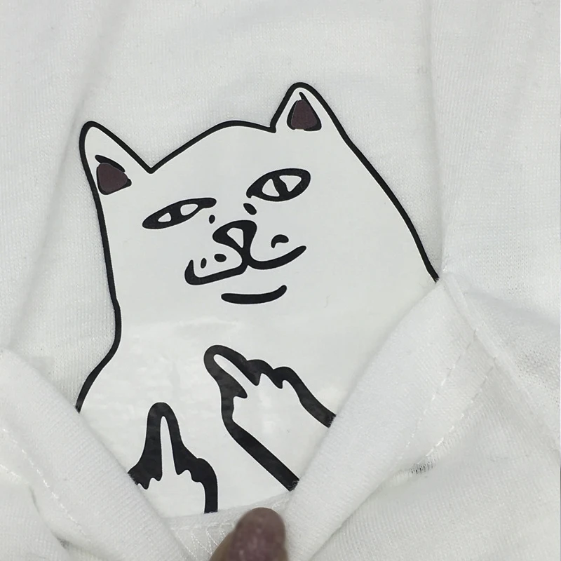 Для женщин короткий рукав палец кошка карман футболка Летняя черно-белой печати