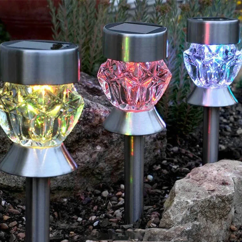 Нержавеющая сталь Солнечный газон лампа алмазный свет белый RGB солнечное