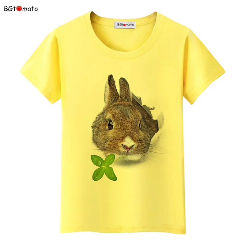 

bgtomato T shirt Rabbit eating grass lovely 3D t-shirt women's super funny t shirts Original brand clothes cool tee shirt