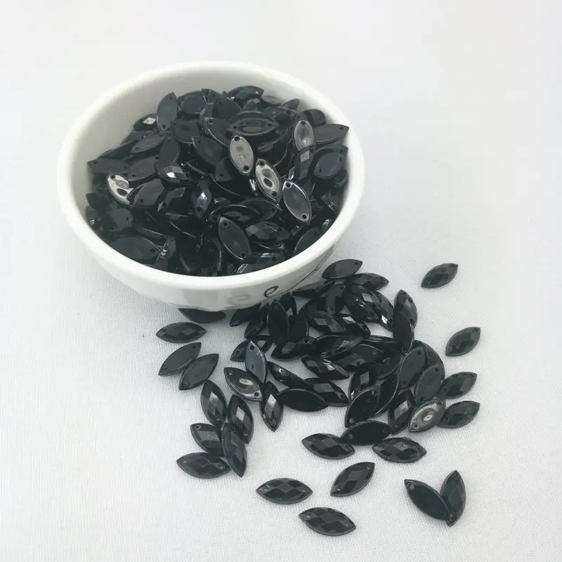 Black 7*15 мм Стразы для шитья с плоской задней стороной, Стразы для шитья, кристаллы, камни, конский глаз, акриловые стразы для рукоделия, одежды, 50 шт - Цвет: Black