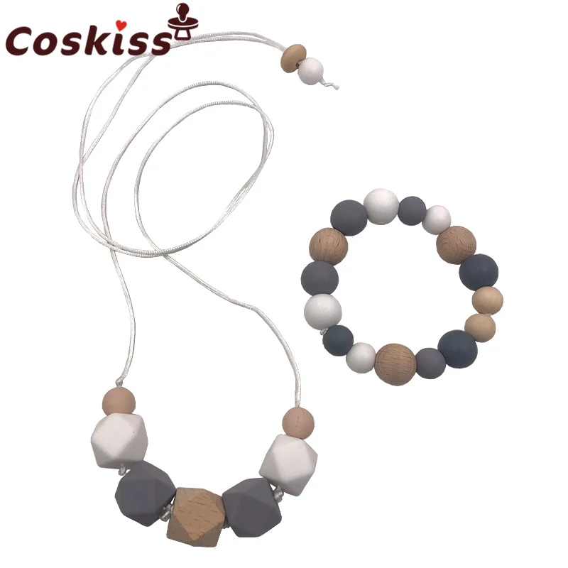 Collar de dentici&oacute;n para beb&eacute;, pulsera para mam&aacute;, cuentas de dentici&oacute;n de silicona, 100% libre de BPA-0